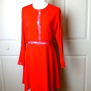 The Kooples Happy Hour Dress Orange Lace Cut Out Knee Length Long Sleeve